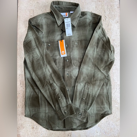 Timberland Heavy Weight Flannel Olive Green 100% Cotton Men’s Medium MSRP 70.00 - Picture 3 of 6
